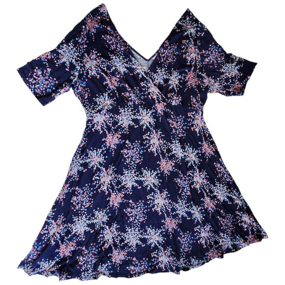 Motherhood Maternity Navy Blue Pink Polka Dot Short Sleeve V Neck Dress Sz XL - Picture 1 of 11